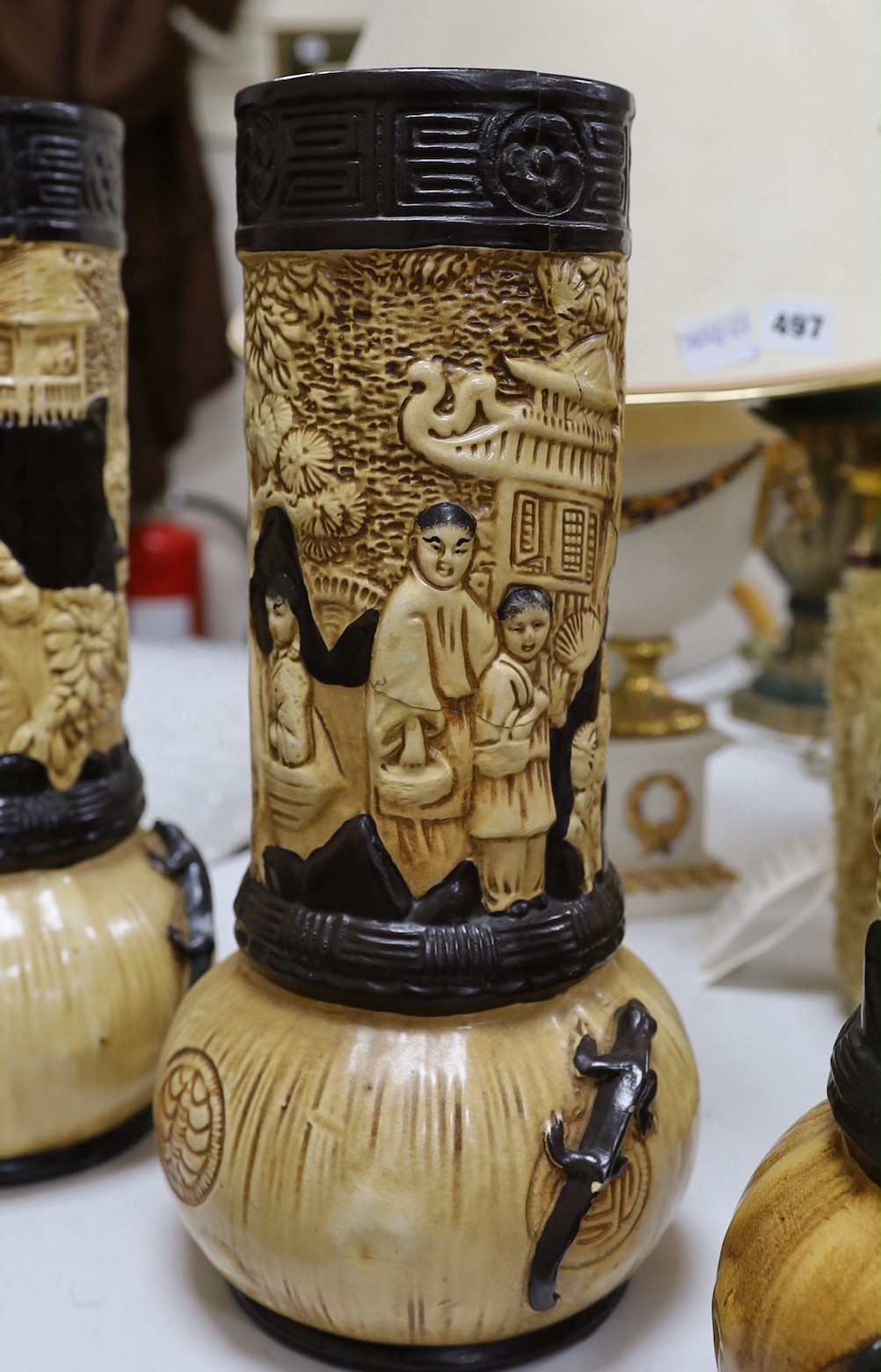 Five Bretby chinoiserie vases 36cm